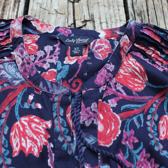 Lucky Brand Boho Tassle Floral Peasant Blouse XS - Picture 7 of 8